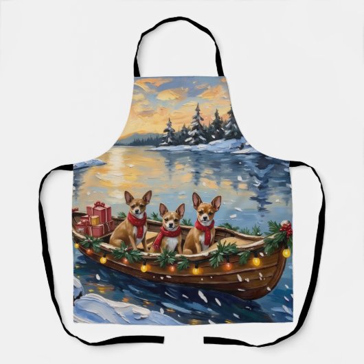 Chihuahua Christmas Boat Holiday Schürze (Vorderseite)