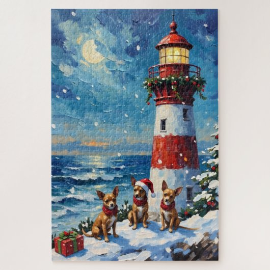 Chihuahua Christmas Lighthouse Holiday Puzzle (Vertikal)