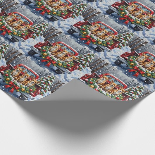Chihuahua Christmas Red Truck Holiday Geschenkpapier (Ecke)