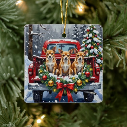 Chihuahua Christmas Red Truck Holiday Keramikornament (Baum)