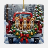 Chihuahua Christmas Red Truck Holiday Keramikornament (Rückseite)