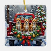 Chihuahua Christmas Red Truck Holiday Keramikornament (Vorderseite)
