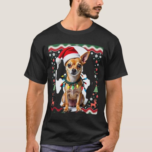 Chihuahua Christmas Santa Ugly Sweater Dog Lover X T-Shirt (Vorderseite)