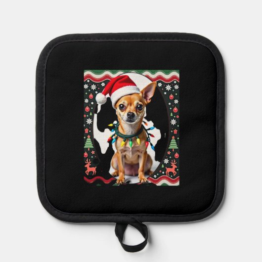 Chihuahua Christmas Santa Ugly Sweater Dog Lover X Topflappen (Vorderseite)
