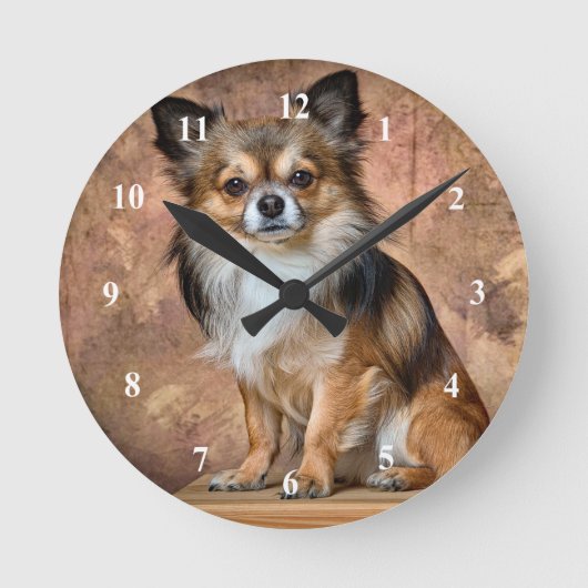 Chihuahua Clock Runde Wanduhr (Vorderseite)