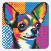Chihuahua, Colorful Pop Art Style, Quadratischer Aufkleber (Vorderseite)