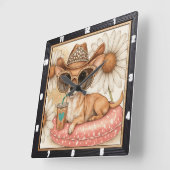 Chihuahua Cowboy Pool Party Quadratische Wanduhr (Winkel)