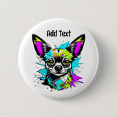 Chihuahua Cyberpunk Art Personalisiert Button (Vorderseite)