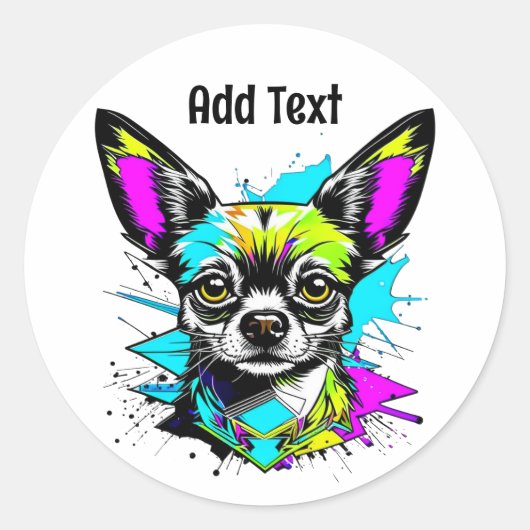 Chihuahua Cyberpunk Art Personalisiert Runder Aufkleber (Vorderseite)