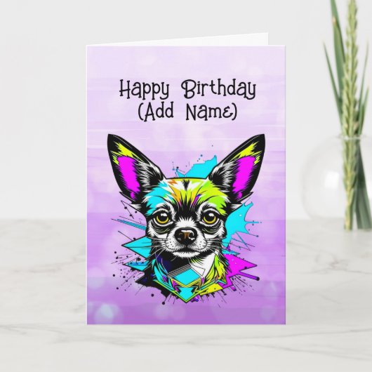 Chihuahua Cyberpunk-Stil Personalisiert Geburtstag Karte (Vorderseite)