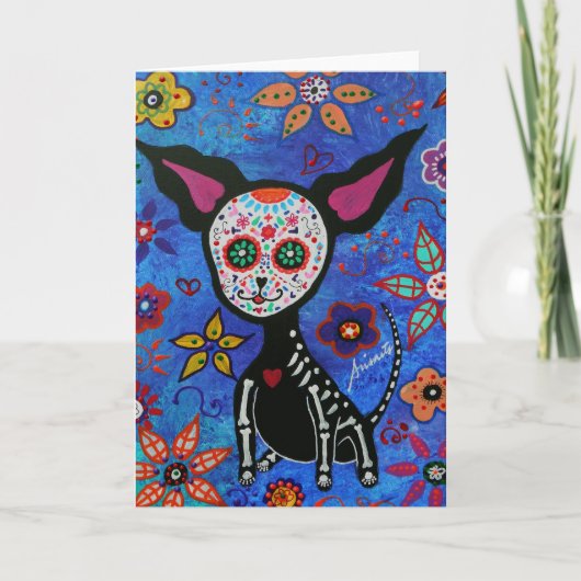 Chihuahua Dia de los Muertos Karte (Vorderseite)