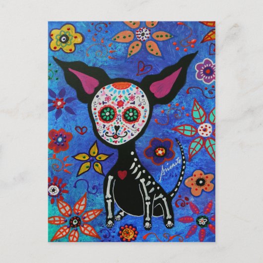 Chihuahua Dia de los Muertos Postkarte (Vorderseite)