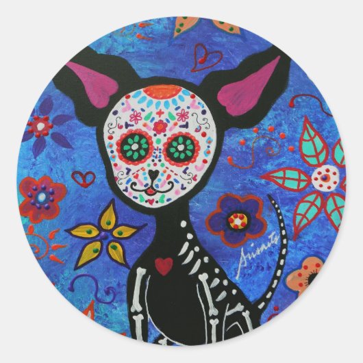 Chihuahua Dia de los Muertos Runder Aufkleber (Vorderseite)