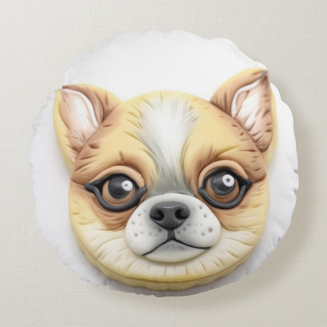 Chihuahua Dog 3D Inspiriert Rundes Kissen (Vorderseite)