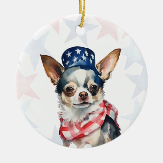 Chihuahua Dog, 4th of july Personalized Keramik Ornament (Vorne)