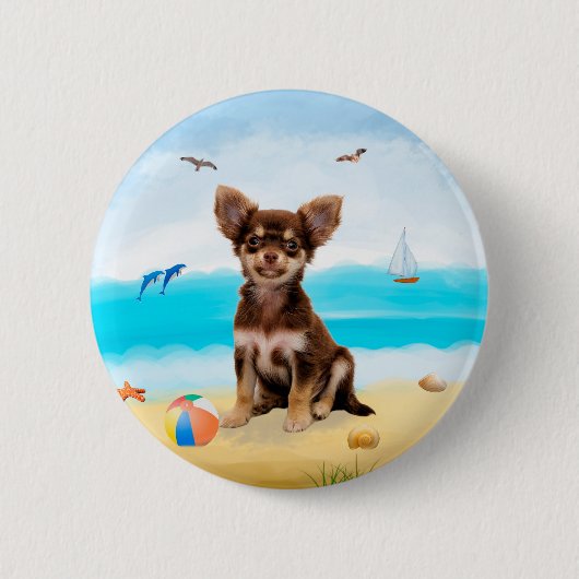Chihuahua Dog am Strand Button (Vorderseite)