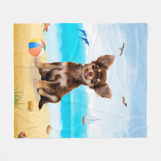 Chihuahua Dog am Strand Fleecedecke (Vorderseite (Horizontal))