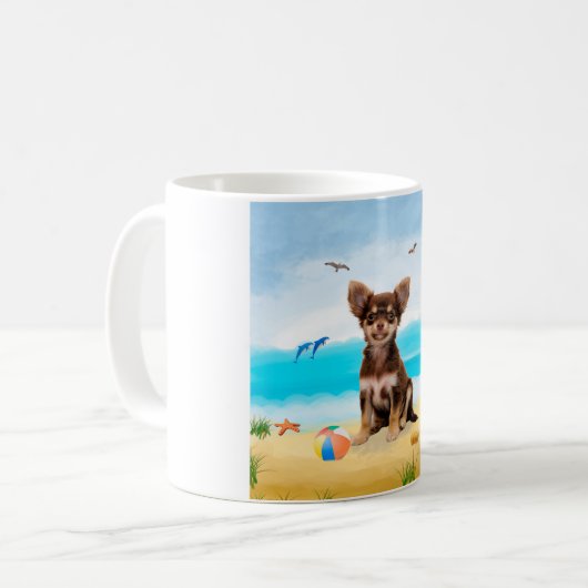 Chihuahua Dog am Strand Kaffeetasse (Vorderseite Links)