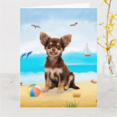 Chihuahua Dog am Strand Karte (Gelbe Blume)