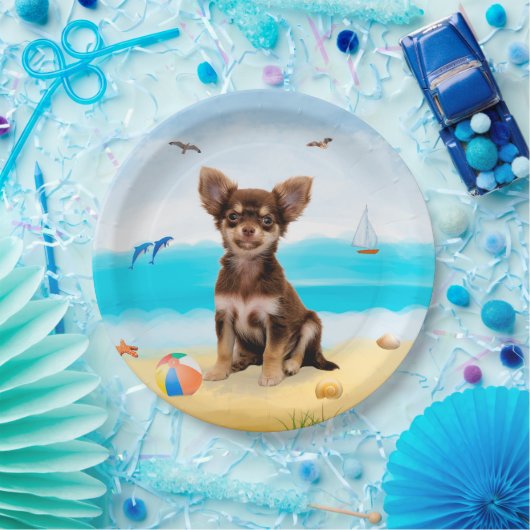 Chihuahua Dog am Strand Pappteller (Party)