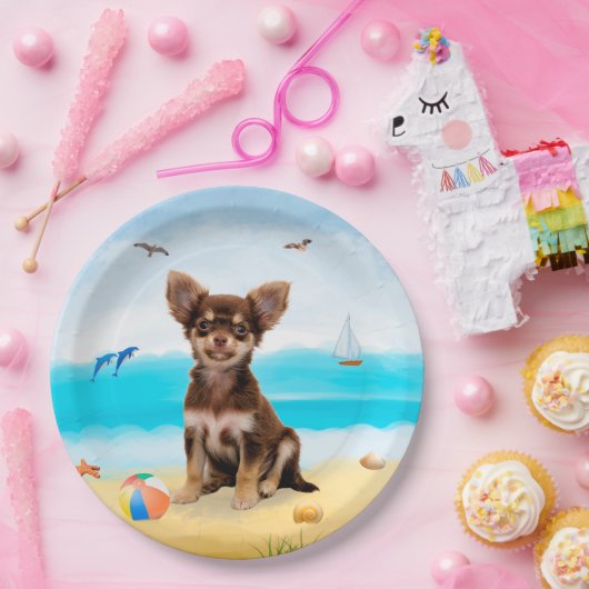 Chihuahua Dog am Strand Pappteller (Party)
