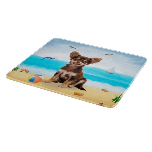 Chihuahua Dog am Strand Schneidebrett (Ecke)