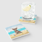 Chihuahua Dog am Strand Steinuntersetzer (Seitenansicht)