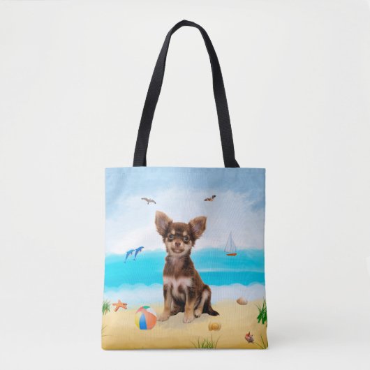 Chihuahua Dog am Strand Tasche (Vorderseite)