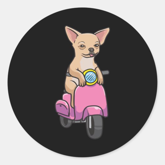 Chihuahua Dog auf einem Roller Runder Aufkleber (Vorderseite)
