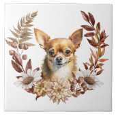 Chihuahua Dog Autumn Wreath Fliese (Vorderseite)