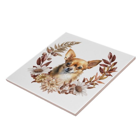 Chihuahua Dog Autumn Wreath Fliese (Seite)
