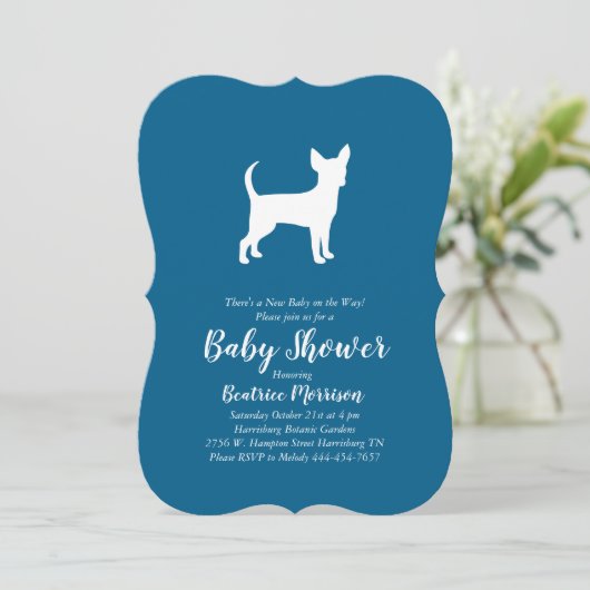 Chihuahua Dog Baby Shower Blue Boy Einladung (Stehend Vorderseite)