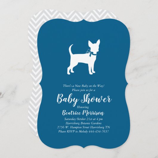 Chihuahua Dog Baby Shower Blue Boy Einladung (Vorne/Hinten)