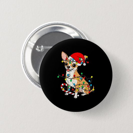 Chihuahua Dog Christmas Lights Santa Xmas Pet Dog Button (Vorne & Hinten)