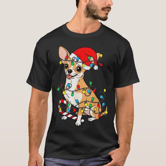 Chihuahua Dog Christmas Lights Santa Xmas Pet Dog T-Shirt (Vorderseite)