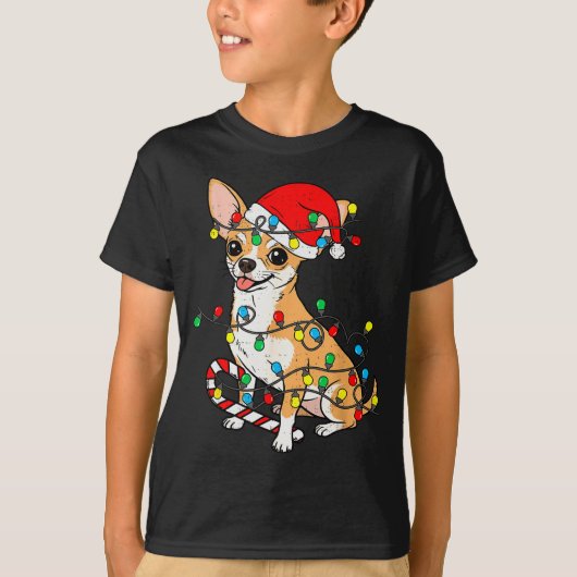Chihuahua Dog Christmas Lights Santa Xmas Pet Dog T-Shirt (Vorderseite)