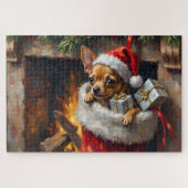 Chihuahua Dog Christmas Stocking Surprise Art Puzzle (Horizontal)