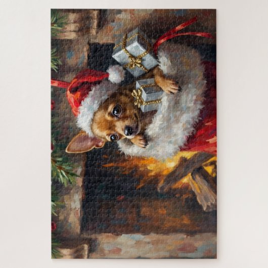 Chihuahua Dog Christmas Stocking Surprise Art Puzzle (Vertikal)