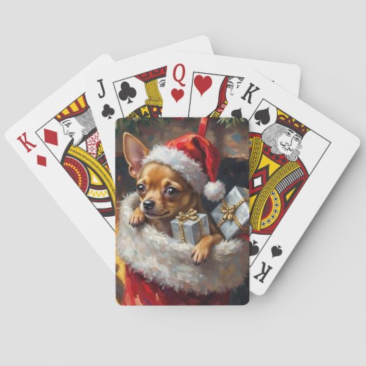 Chihuahua Dog Christmas Stocking Surprise Art Spielkarten (Rückseite)