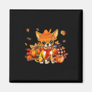 Chihuahua Dog Fall Scarf Leopard Pumpkins Herbst L Magnet