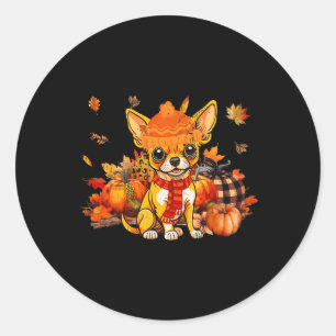 Chihuahua Dog Fall Scarf Leopard Pumpkins Herbst L Runder Aufkleber