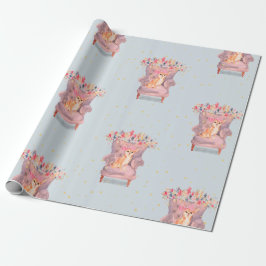 Chihuahua Dog Floral Pink Blue Gold Spots Geschenkpapier