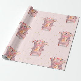 Chihuahua Dog Floral Pink Gold Spots Geschenkpapier