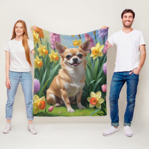 Chihuahua Dog Frühlingsblumen Malerei Fleecedecke