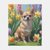 Chihuahua Dog Frühlingsblumen Malerei Fleecedecke (Vorderseite)
