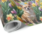 Chihuahua Dog Frühlingsblumen Malerei Geschenkpapier (Rolleneckpunkt)
