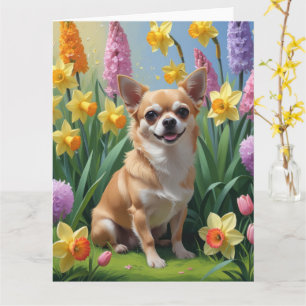 Chihuahua Dog Frühlingsblumen Malerei Karte