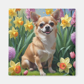 Chihuahua Dog Frühlingsblumen Malerei Magnet (Vorne)