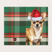 Chihuahua Dog Holiday Green Karierte Weihnachtskar (Außenseite Aufgefaltet)