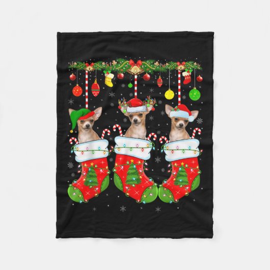 Chihuahua Dog In Christmas Socks Funny Pet Dog Lov Fleecedecke (Vorderseite)